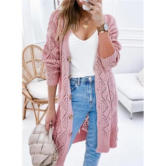 Cardigan Sweaters Long Sleeve Open Front Crochet Cardigans Sweater For Women - Picture 2 of 7